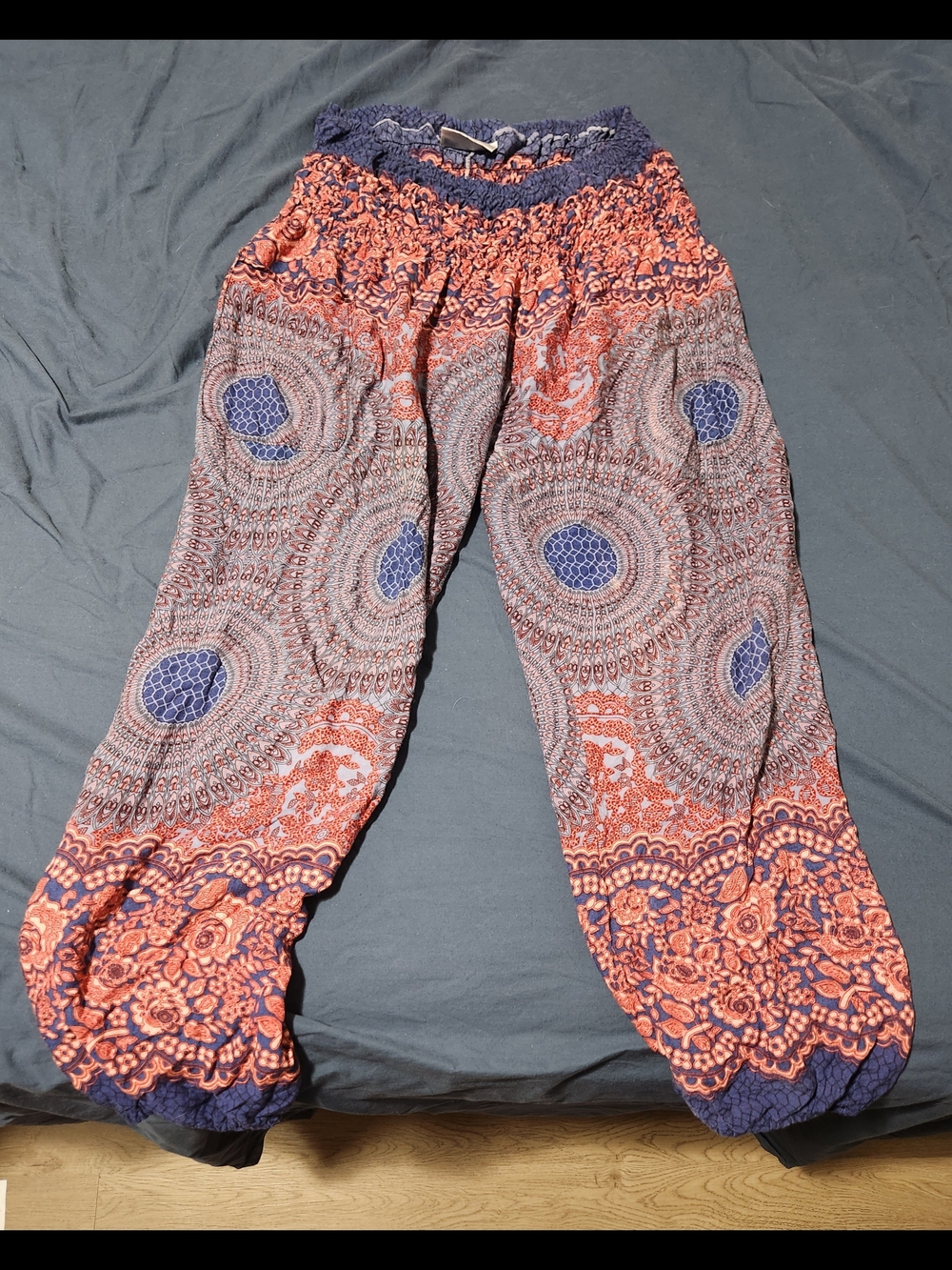 Bohemian Wide Leg Harem Pants - Coral & Navy